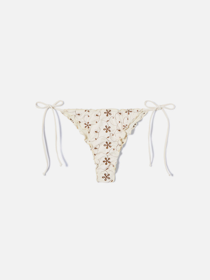 Miami brazilian bikini bottoms in cream sangallo fabric with contrasting embroidery