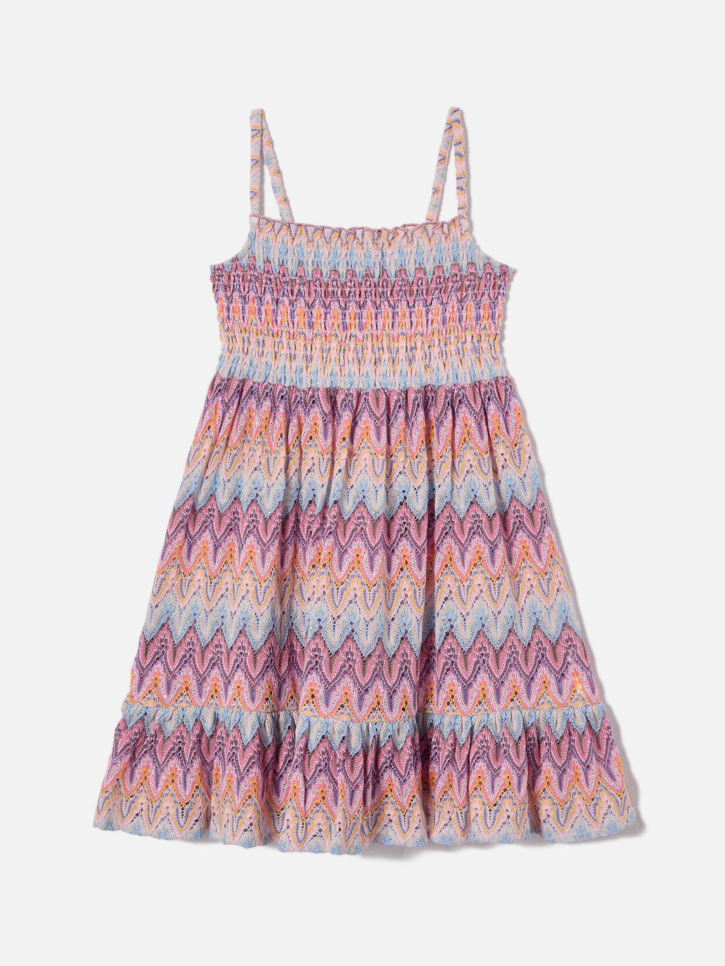 Abito Miki prendisole in maglia raschel con motivo fiamma pastello