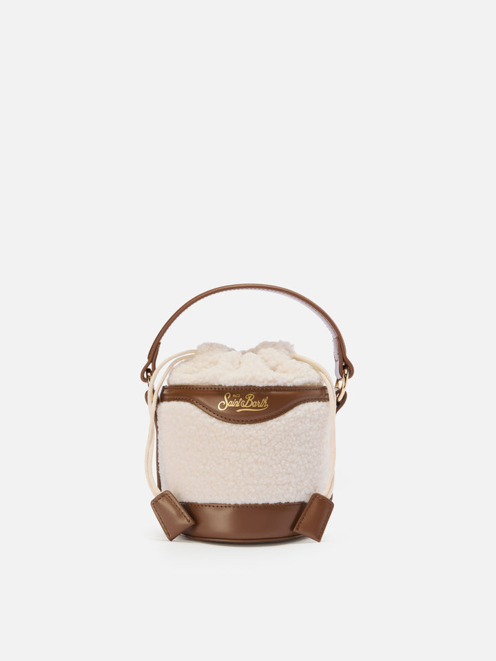 Mila Teddy Bucket Bag in white sherpa