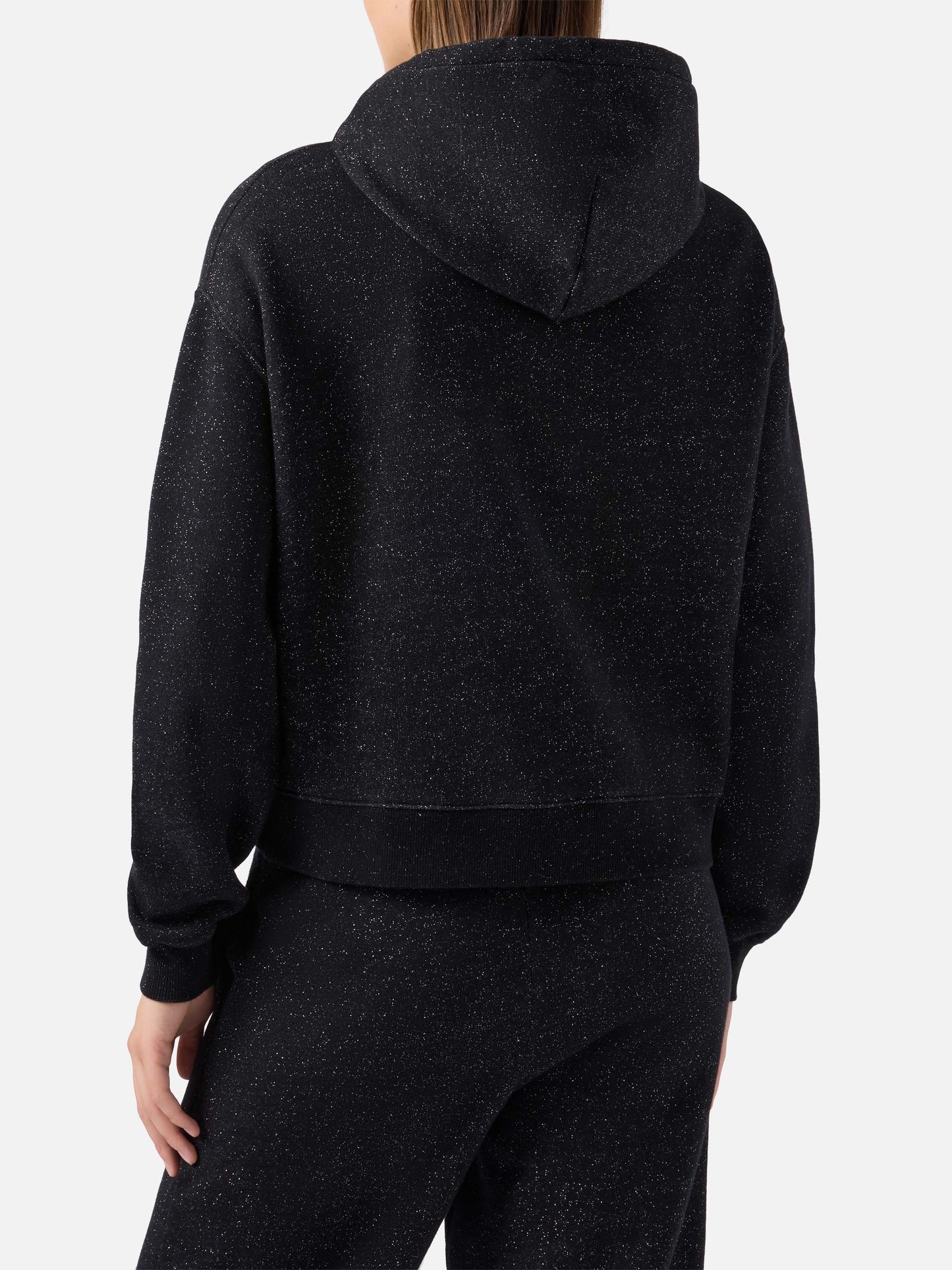 Felpa Mindy in misto cotone e lurex nero con cappuccio 