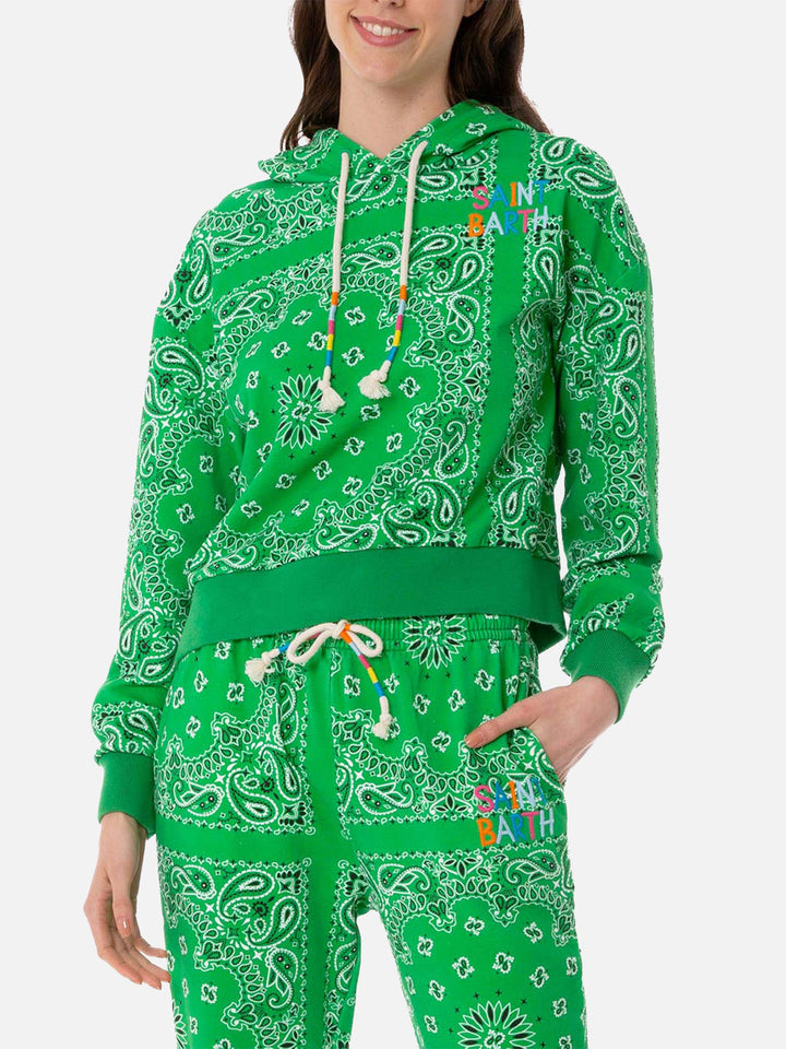 Cotton hoodie with bandanna print