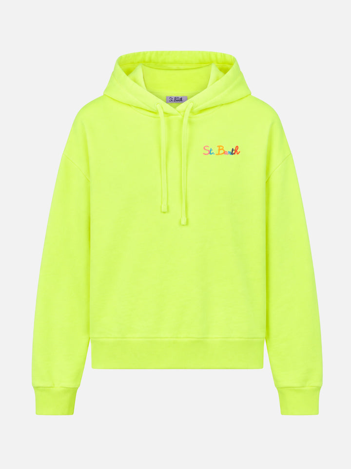 Felpa giallo fluo con cappuccio con ricamo St. Barth