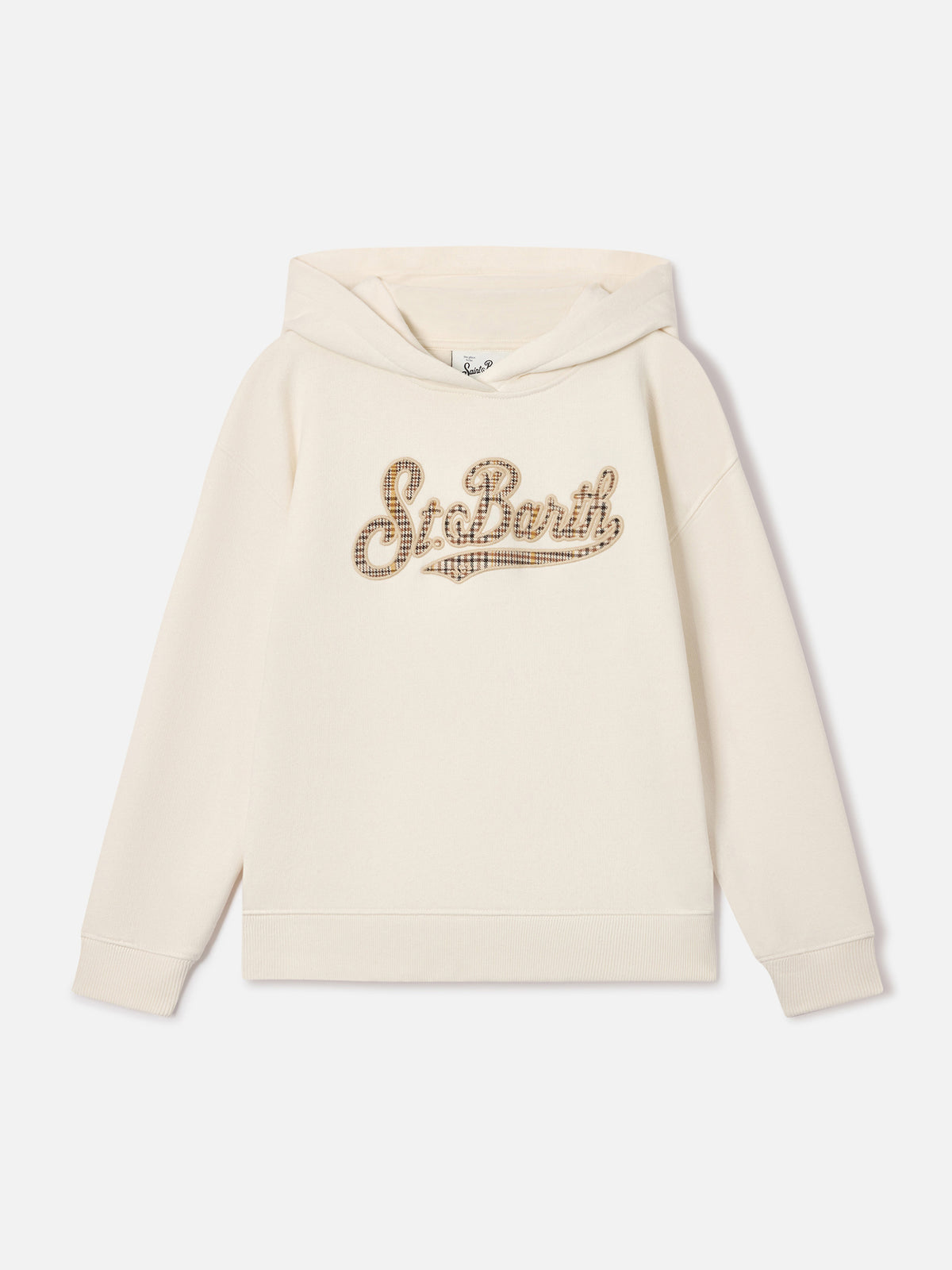 Sudadera con capucha Mindy en mezcla de algodón color crema con inserto tartán St. Barth 