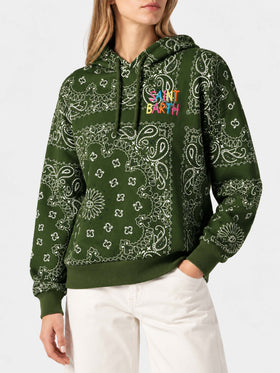 Green Mindy hooded sweatshirt with bandana print