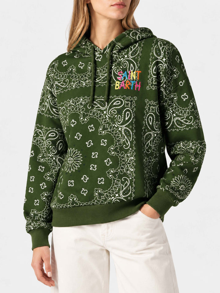 Green Mindy hooded sweatshirt with bandana print