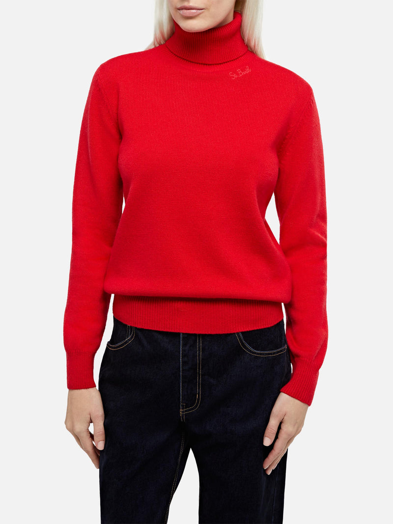 Roter Rollkragenpullover für Damen Moody