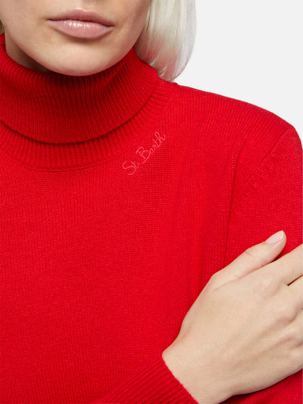 Roter Rollkragenpullover für Damen Moody