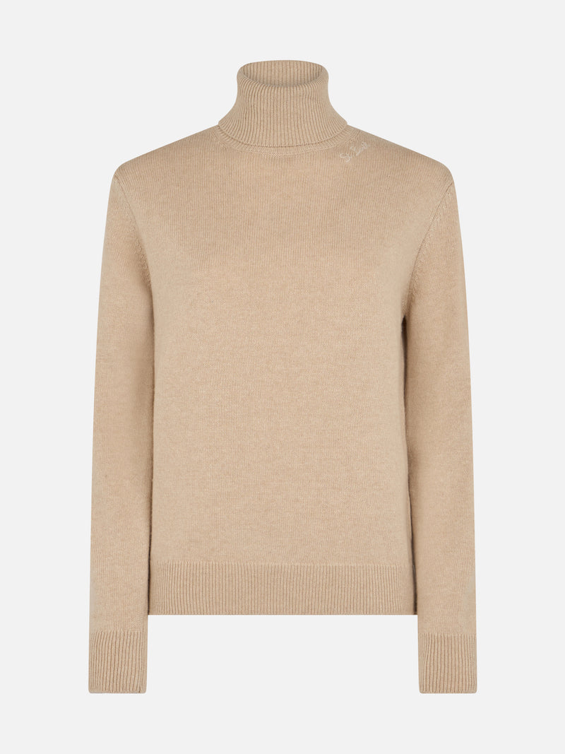 Woman beige cashmere blend turtleneck sweater Moody