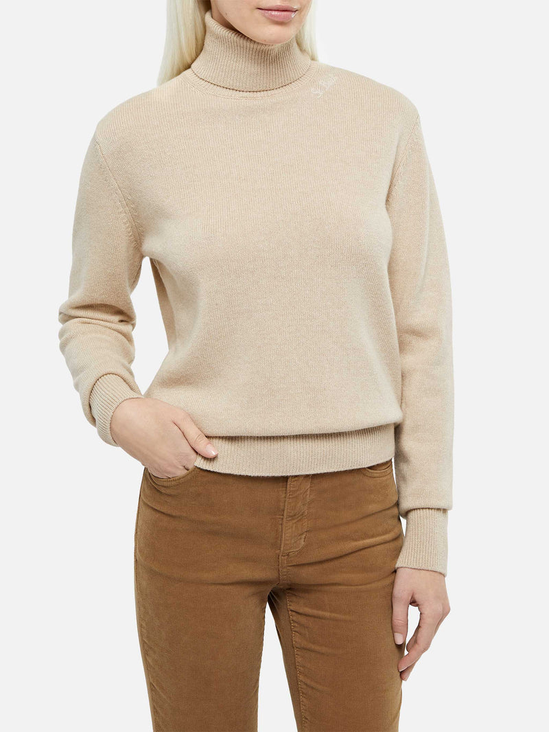 Woman beige cashmere blend turtleneck sweater Moody