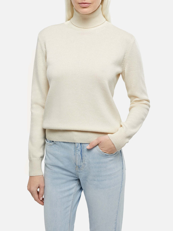 Weißer Rollkragenpullover aus Kaschmirmischung für Damen Moody