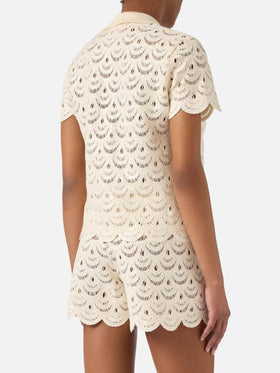 Polo in maglia Meave effetto crochet con paillettes