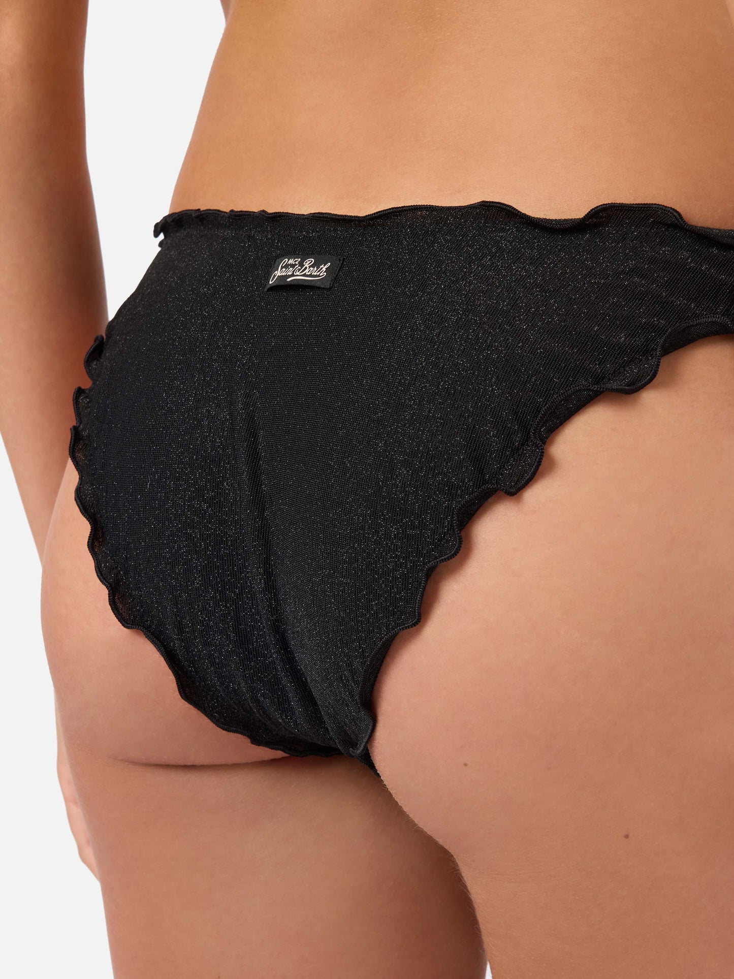 Bas de bikini Classic Moon en tissu lurex noir uni 