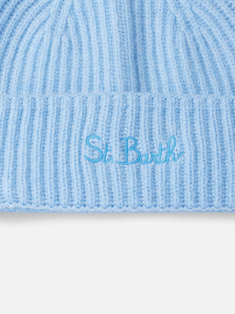 Woman light blue blended cashmere hat Moss