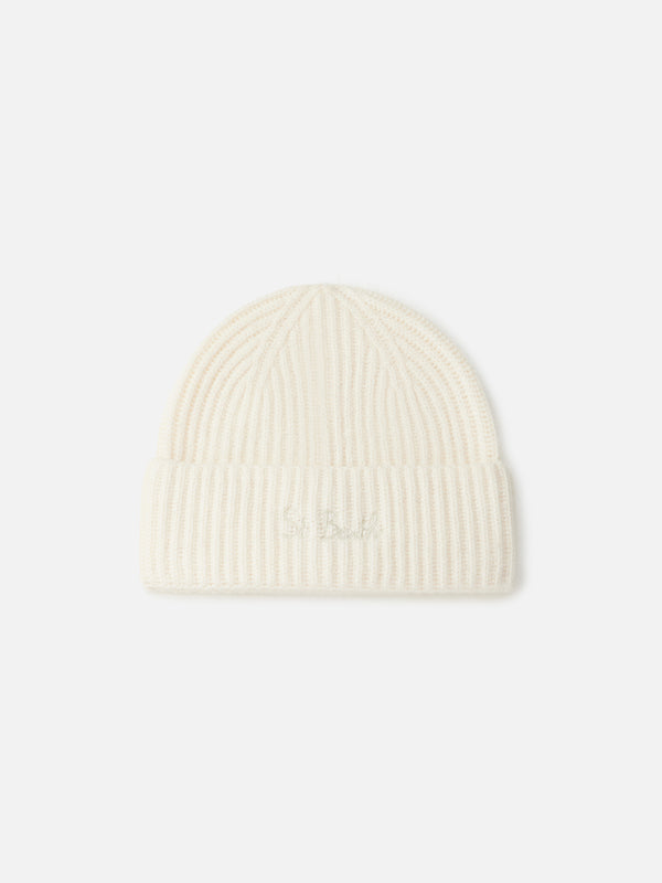 Woman white cashmere blend hat Moss