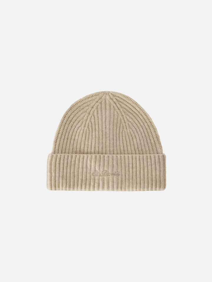 Beige Moss Wollmütze mit Logostickerei 