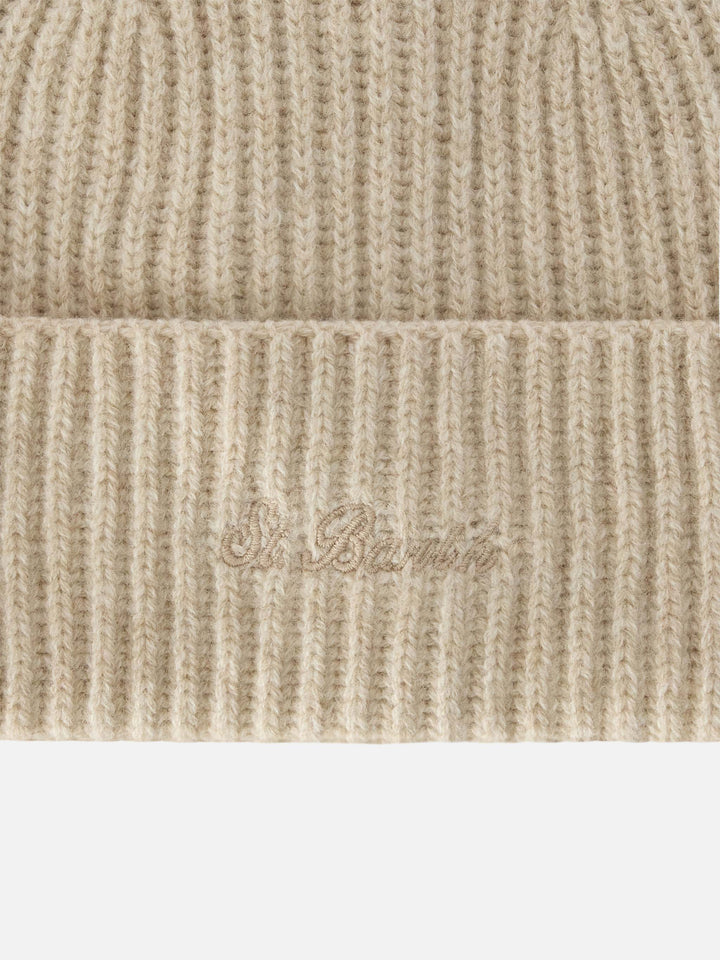 Beige Moss Wollmütze mit Logostickerei 