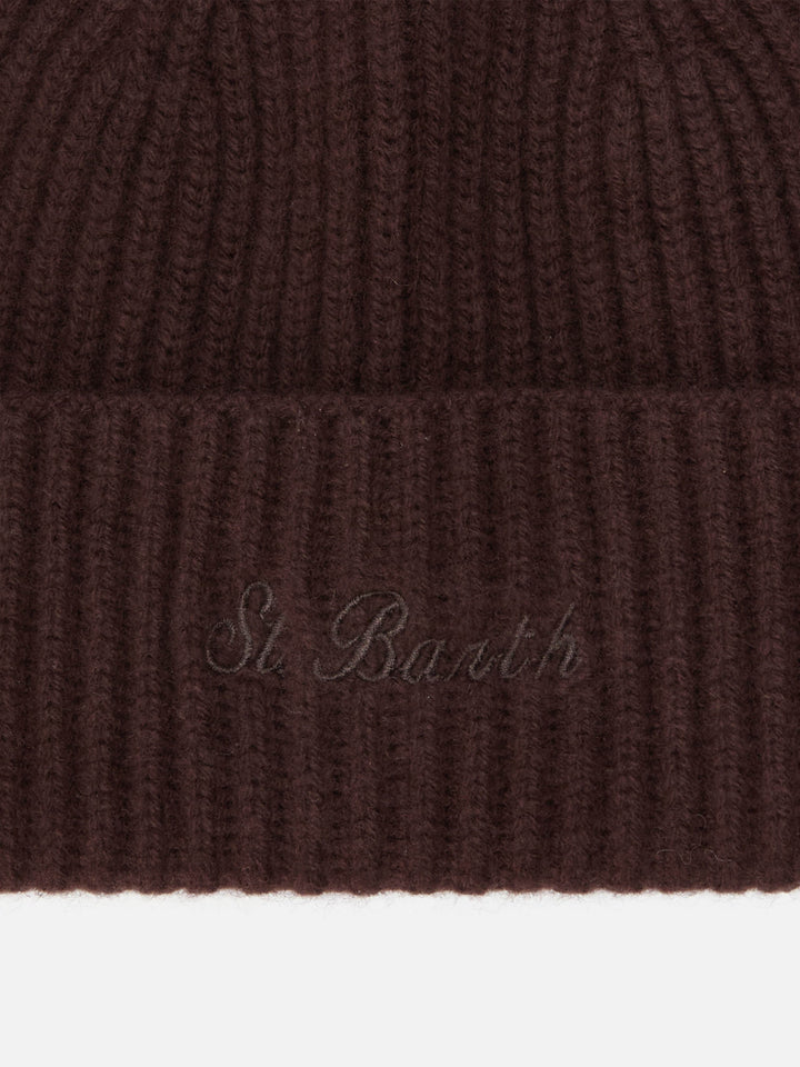 Moss Beanie in brown 100% WOOL with St. Barth embroidery