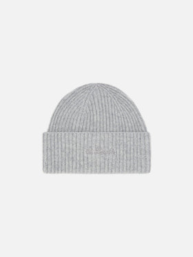 Berretto Moss in maglia grigio melange a coste con ricamo St. Barth