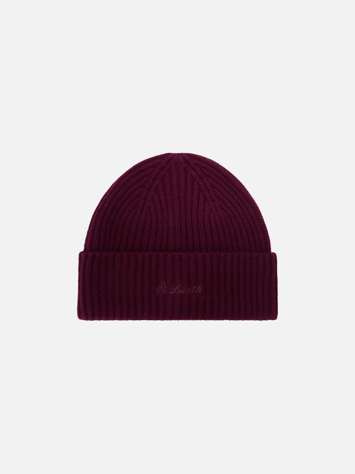 Berretto Moss melanzana in lana con ricamo logo