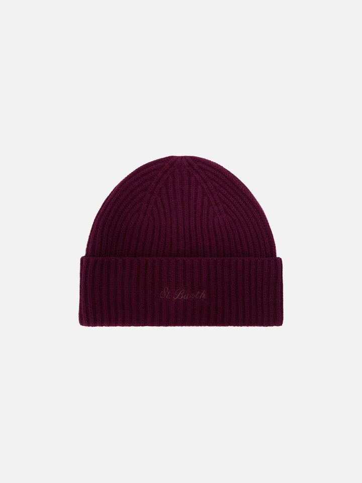 Gorro de lana Aubergine Moss con bordado del logo 