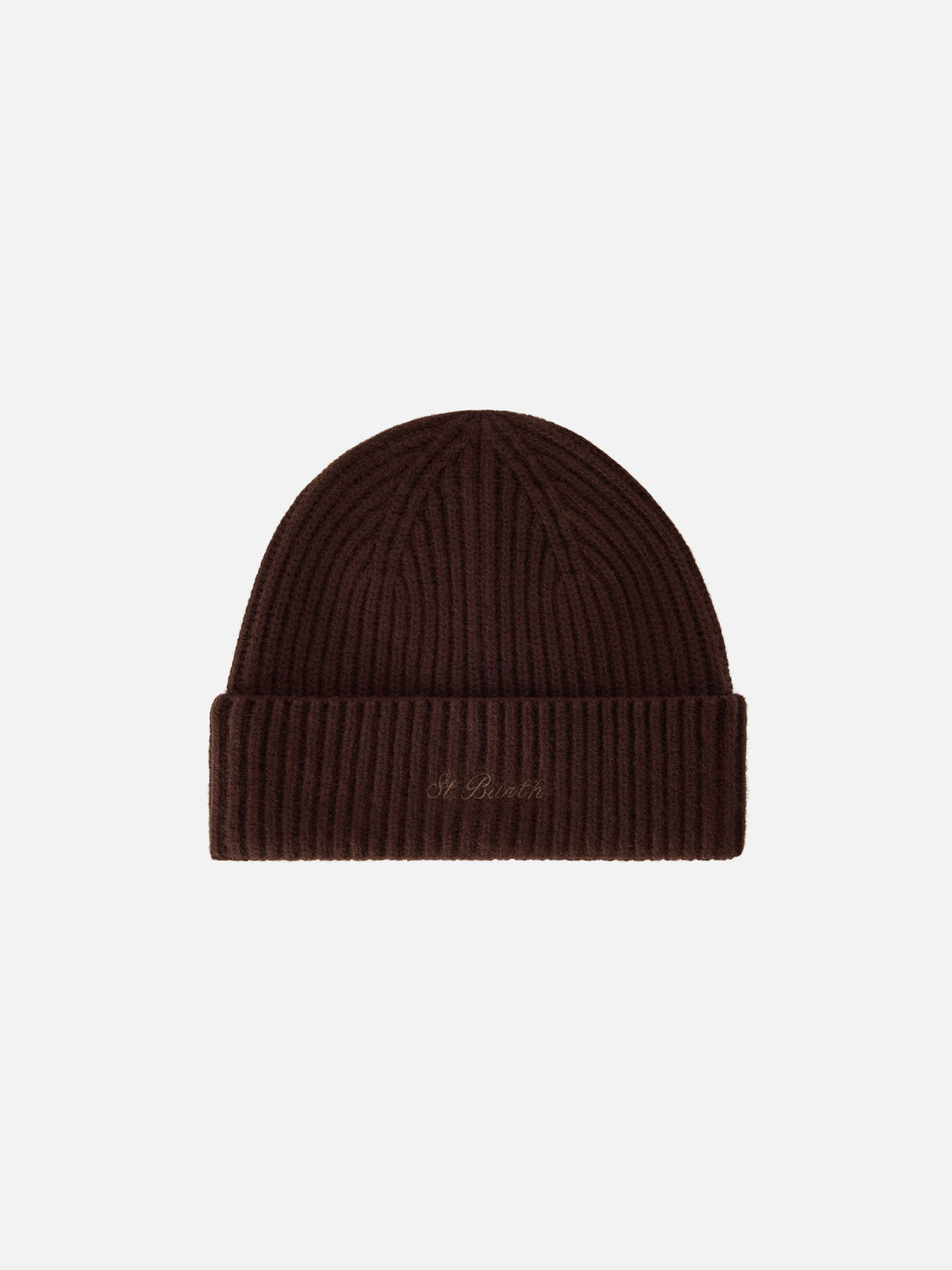 Brown Moss wool beanie with logo embroidery