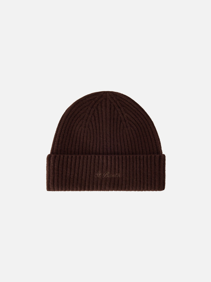 Braune Wollmütze Brown Moss mit Logostickerei 
