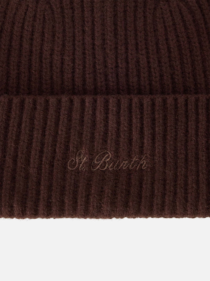 Braune Wollmütze Brown Moss mit Logostickerei 