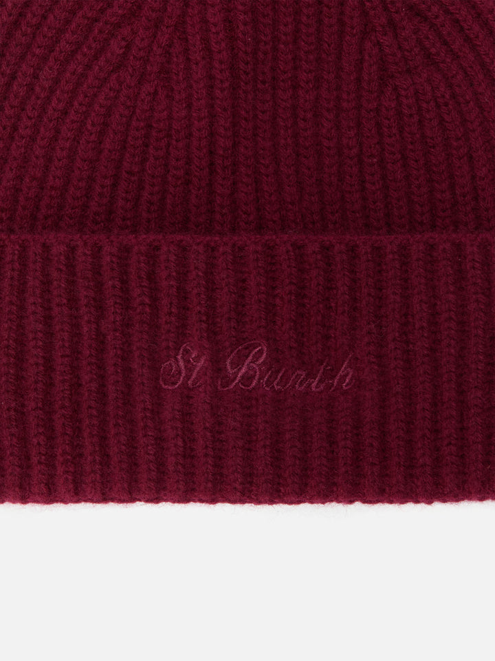 Moss Beanie in burgundy 100% WOOL with St. Barth embroidery