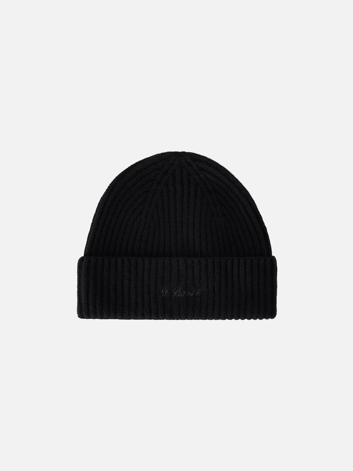 Schwarze Black Moss Wollmütze mit Logostickerei 
