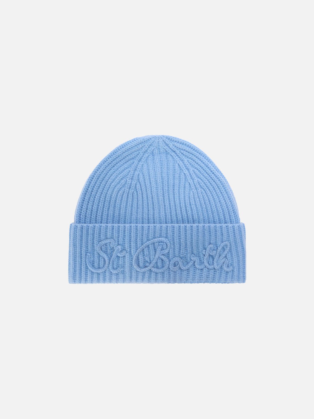Light blue Moss alpaca wool blend beanie with logo embroidery
