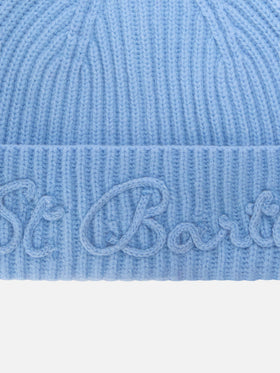Light blue Moss alpaca wool blend beanie with logo embroidery