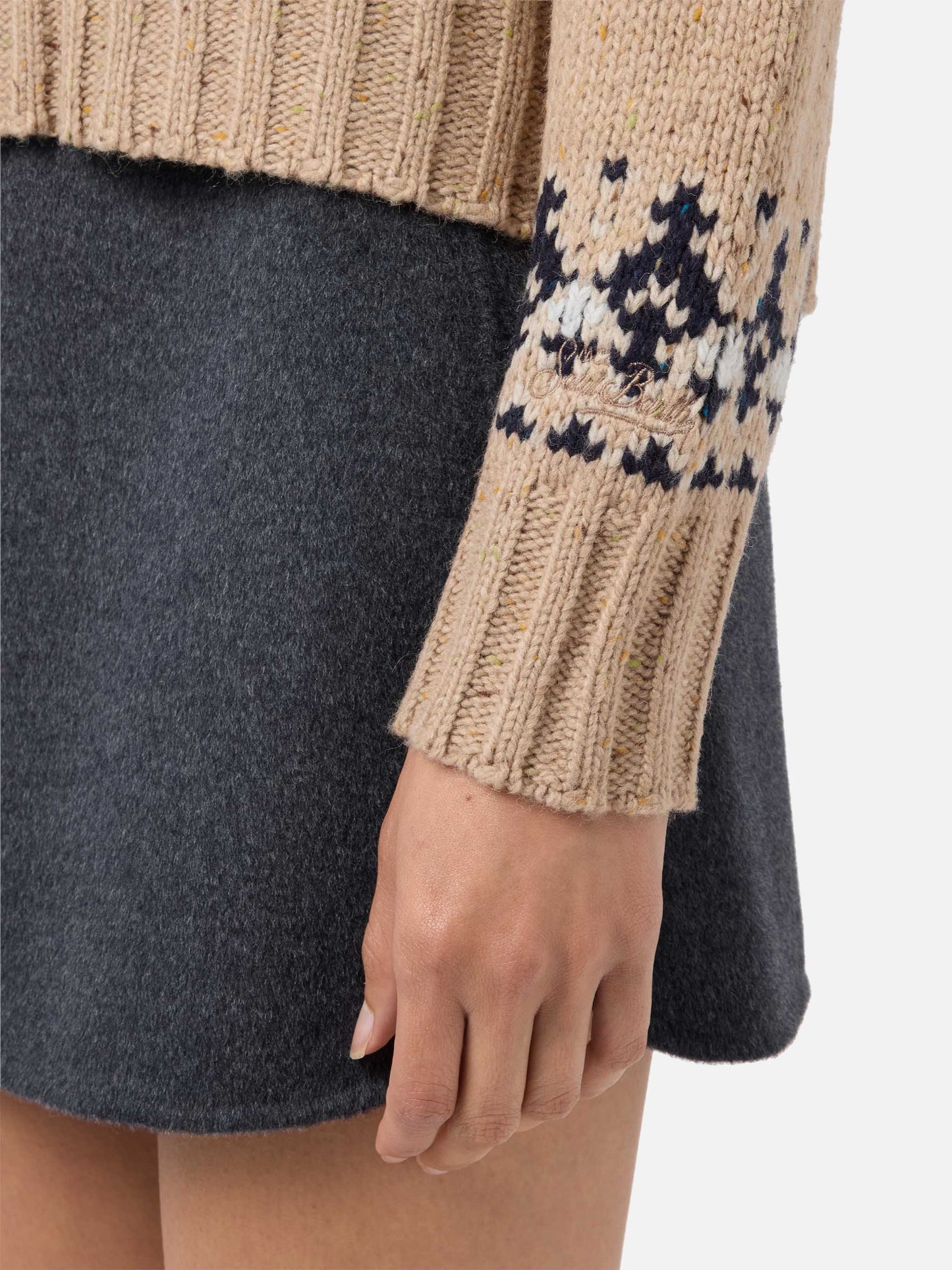 Maglione Myra donegal in misto lana beige con jacquard fair isle
