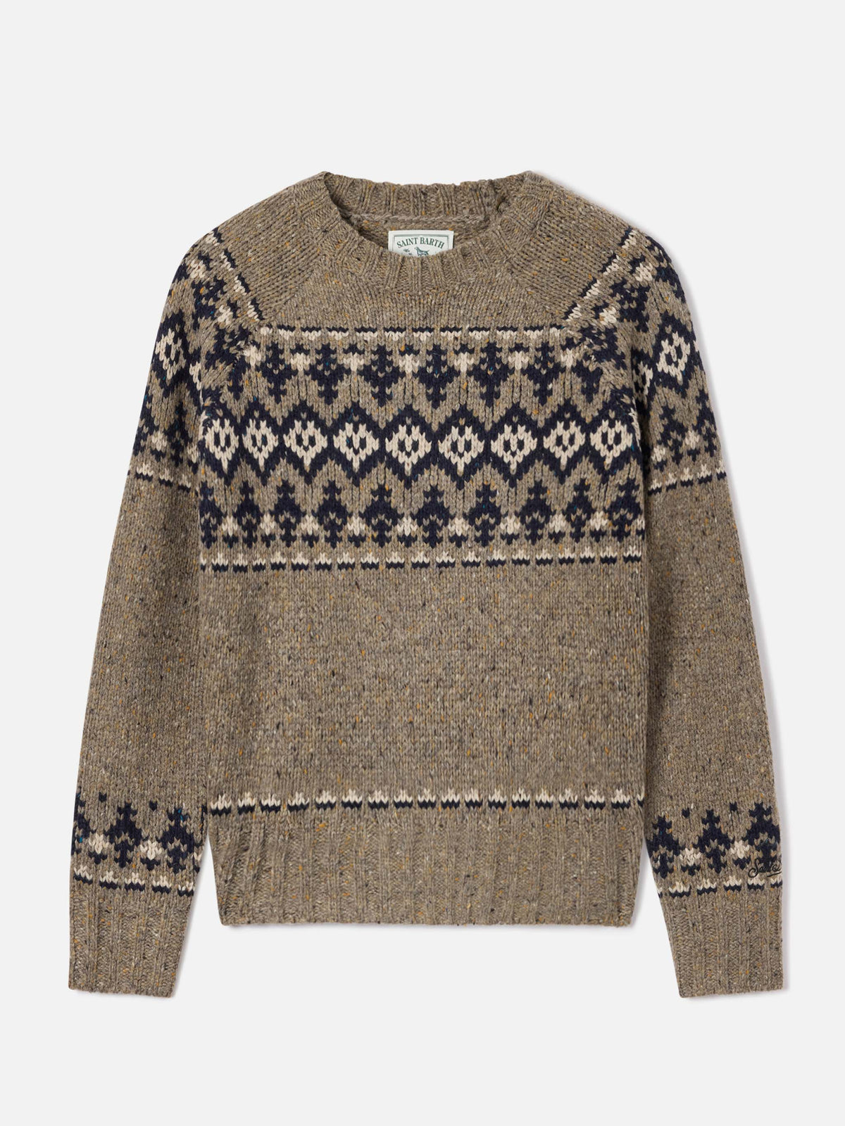 Merida Donegal wool blend crewneck knit with fair isle pattern