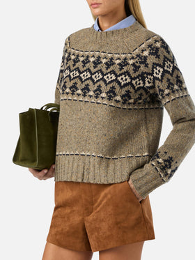 Merida Donegal wool blend crewneck knit with fair isle pattern