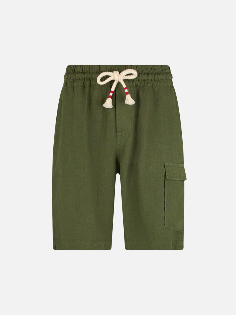 Bermuda da uomo in lino verde militare Marsiglia