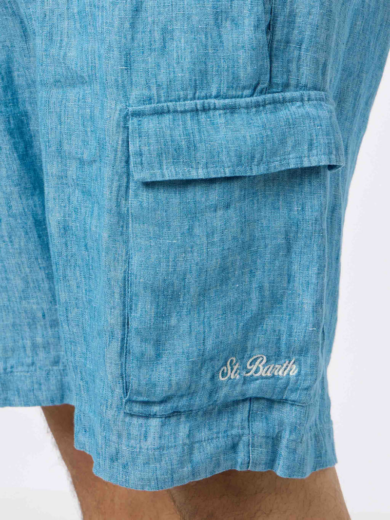 Bermuda da uomo in lino blu denim Marsiglia