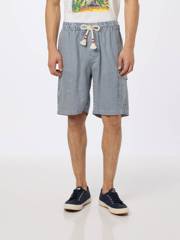 Man blue striped linen bermuda Marseille