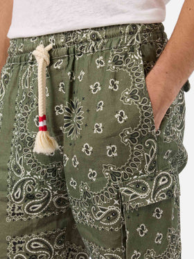 Bermuda Marseille in lino stampa bandana verde militare