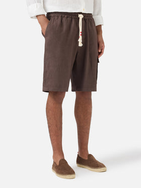 Braune Marseille-Bermudashorts aus reinem Leinen 