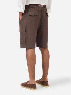 Braune Marseille-Bermudashorts aus reinem Leinen 