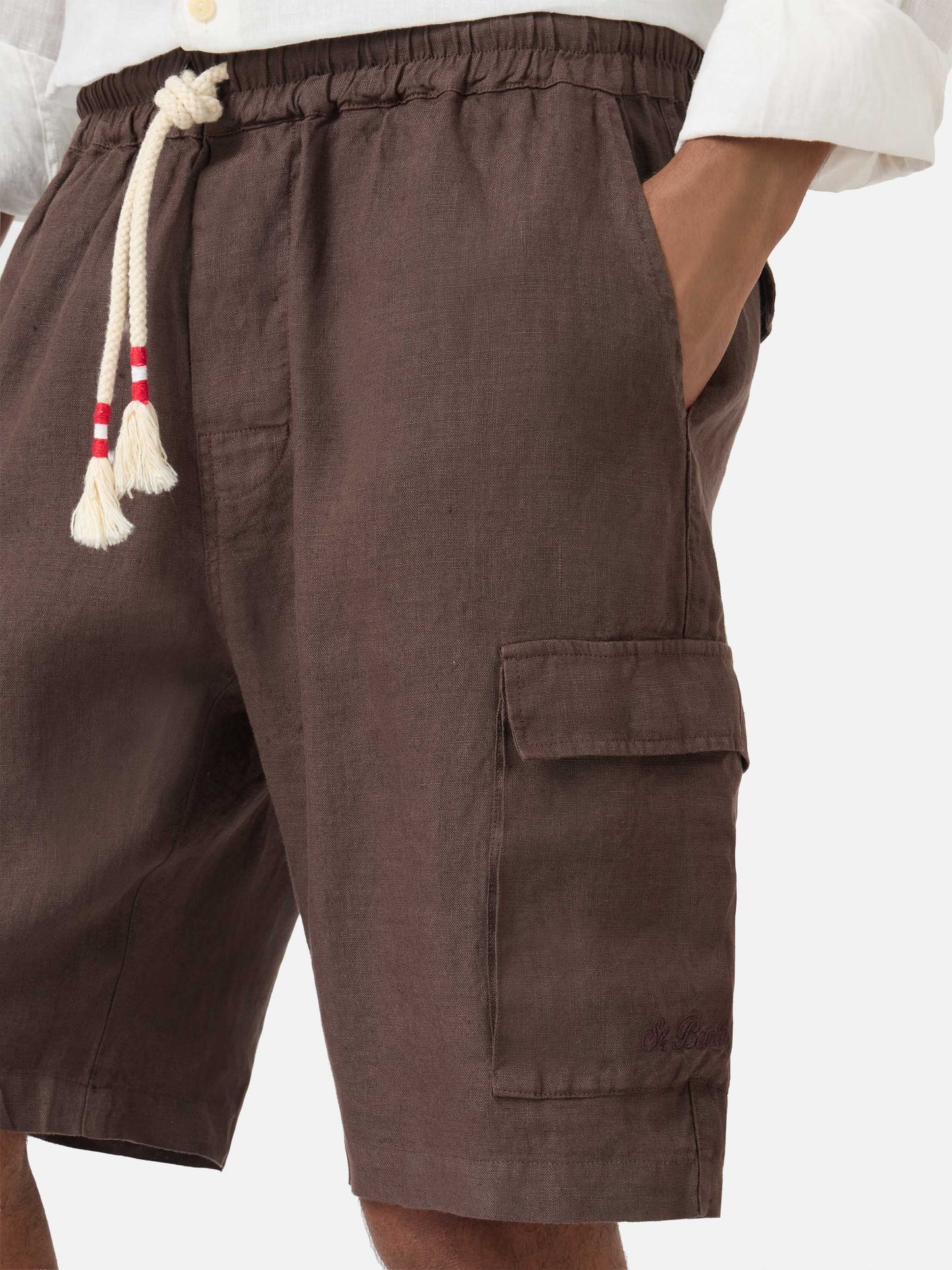 Braune Marseille-Bermudashorts aus reinem Leinen 