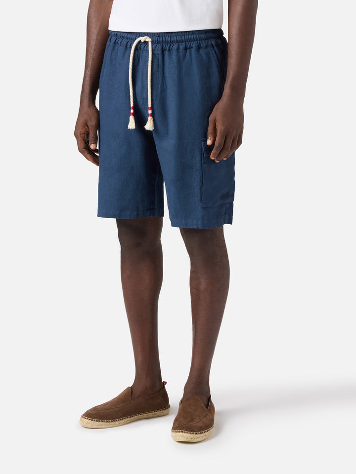 Herren marineblaue Leinenbermudas Marseille