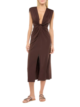 Marina braunes ärmelloses Maxikleid