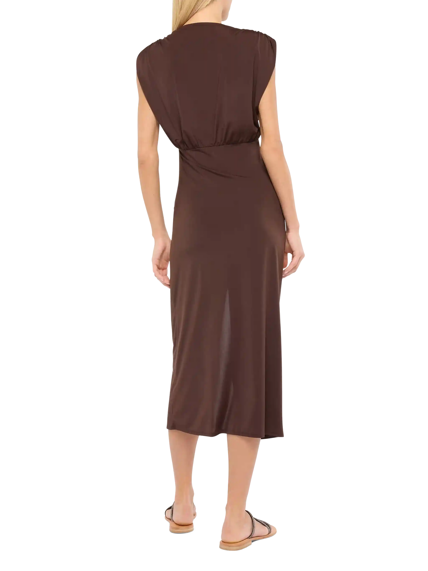 Marina braunes ärmelloses Maxikleid