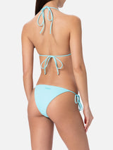 Woman water green triangle bikini Leah Marielle