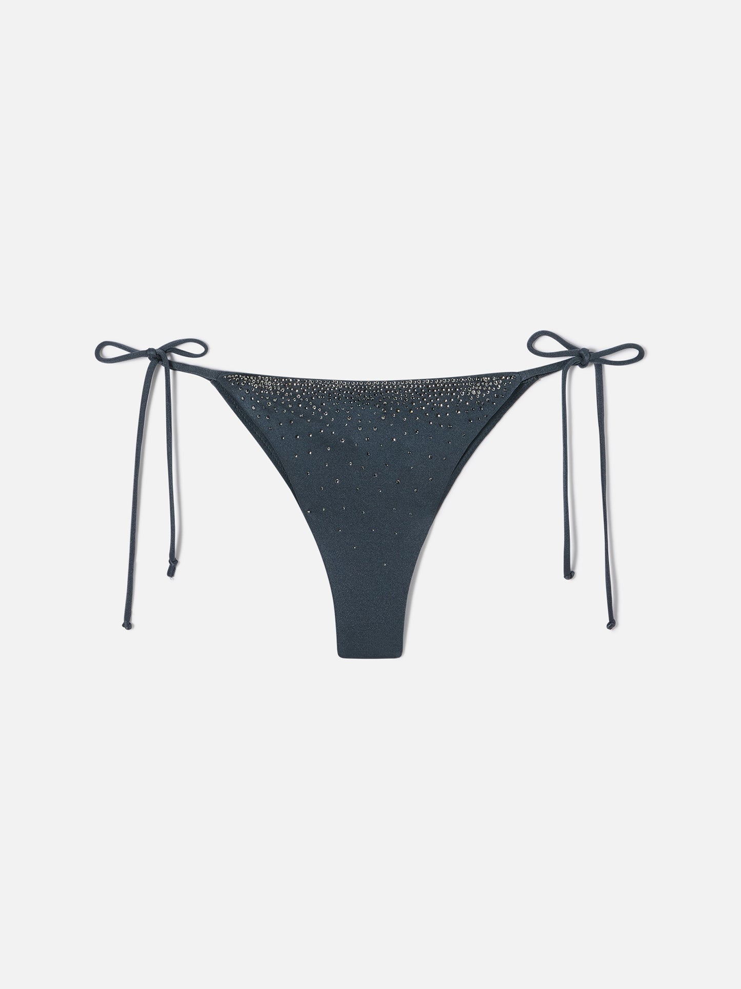 Braguita de bikini brasileña Marielle en tejido gris oscuro con acabado brillante y strass 