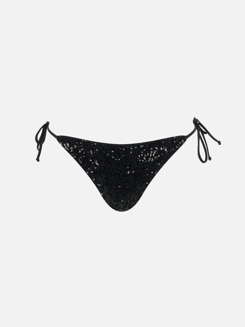 Slip da bagno da donna con paillettes nere Marielle