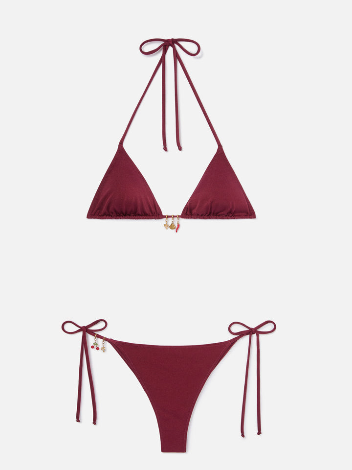 Leah Marielle red glossy finish bikini with charms
