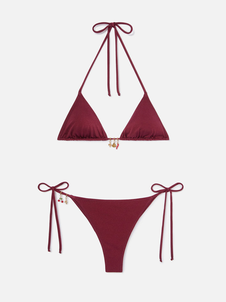 Bikini Leah Marielle rojo con acabado brillante y charms 