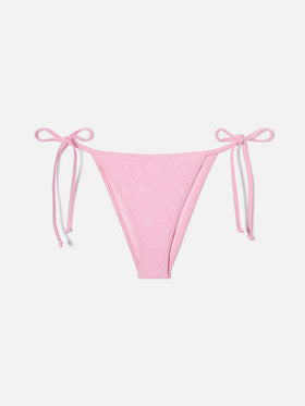 Marielle String brazilian bikini bottoms in pink crinkle fabric